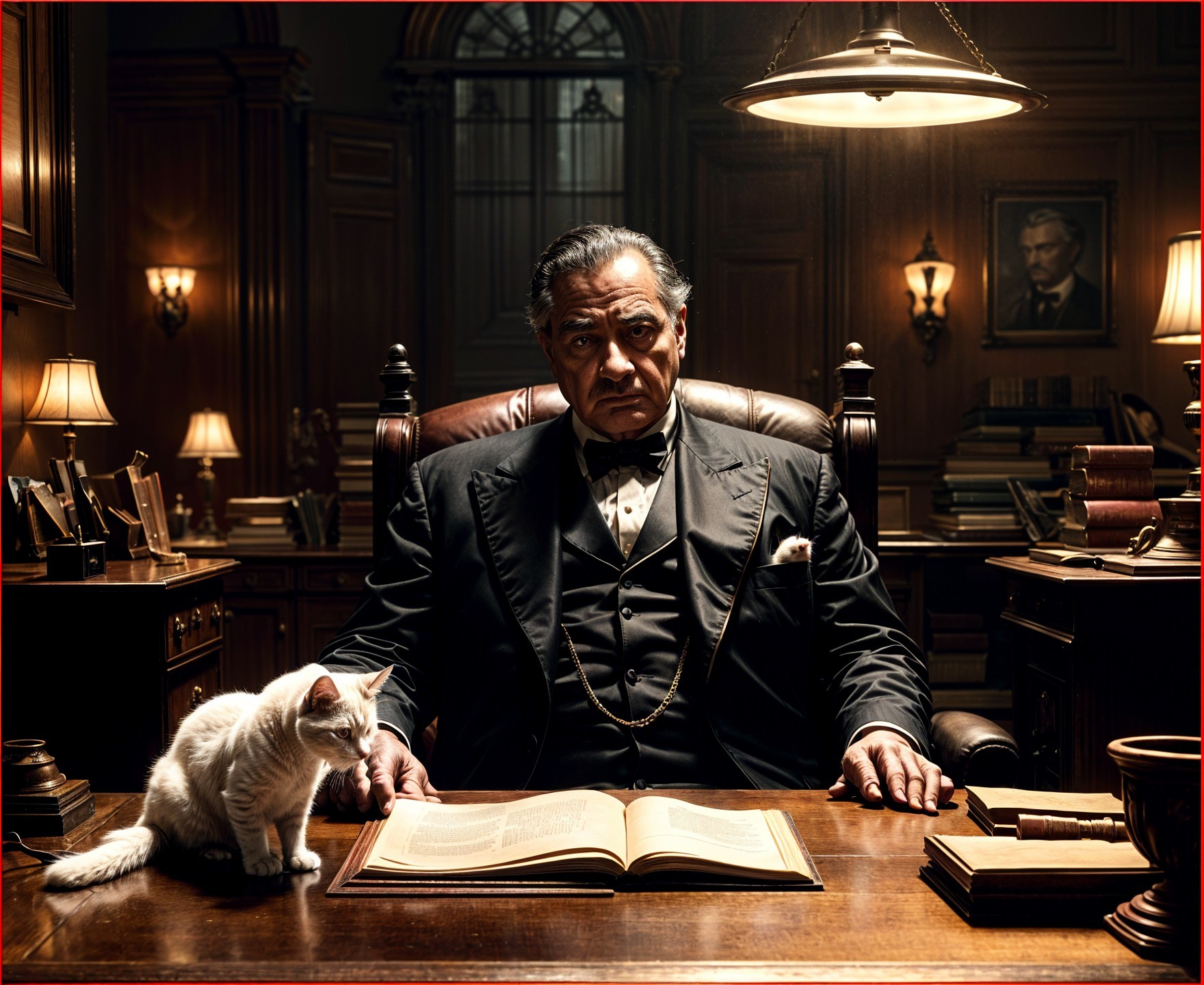 Distinguished Man in Elegant Office with White Cat