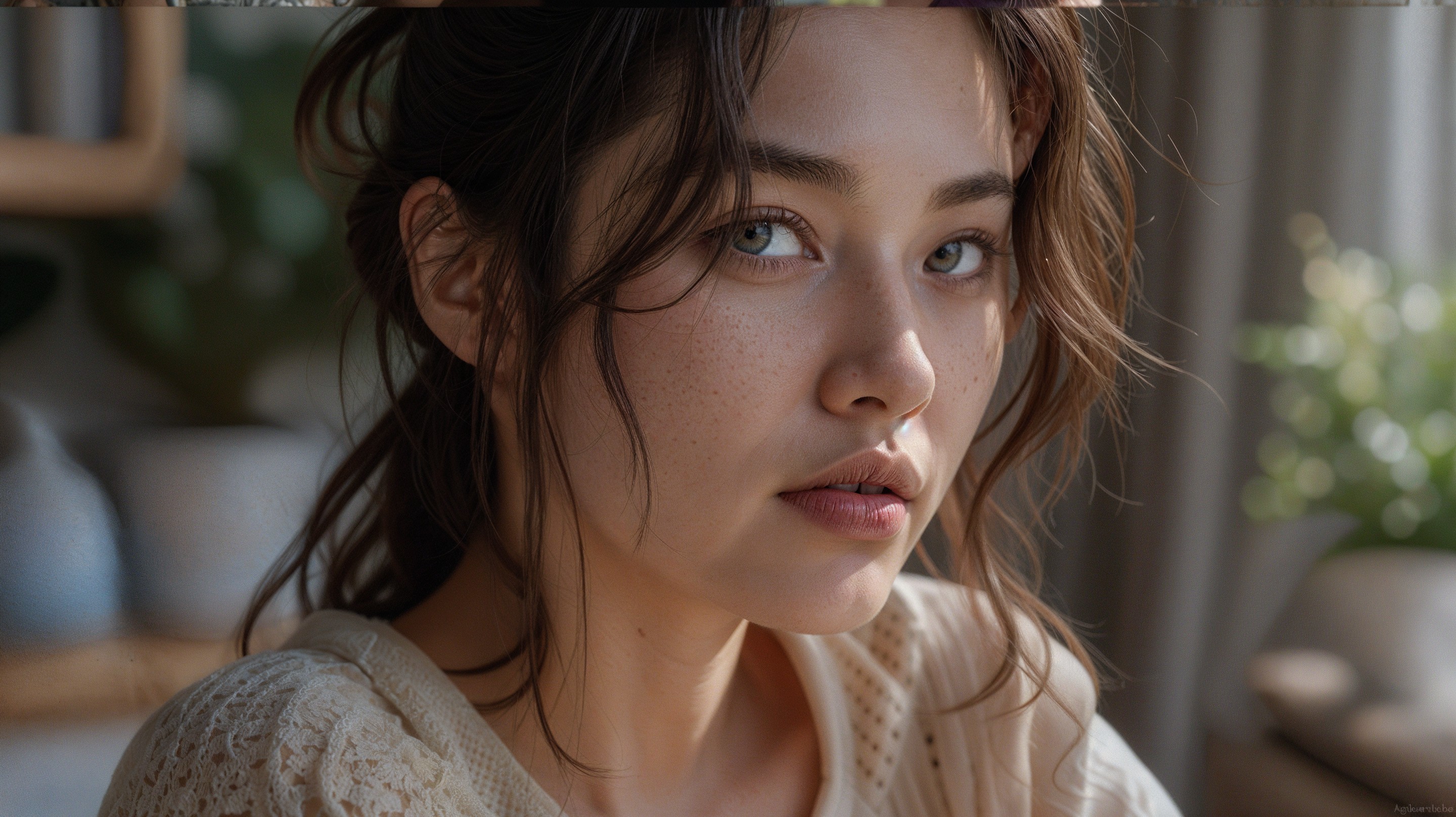 Close-up Portrait of a Young Woman with Blue Eyes