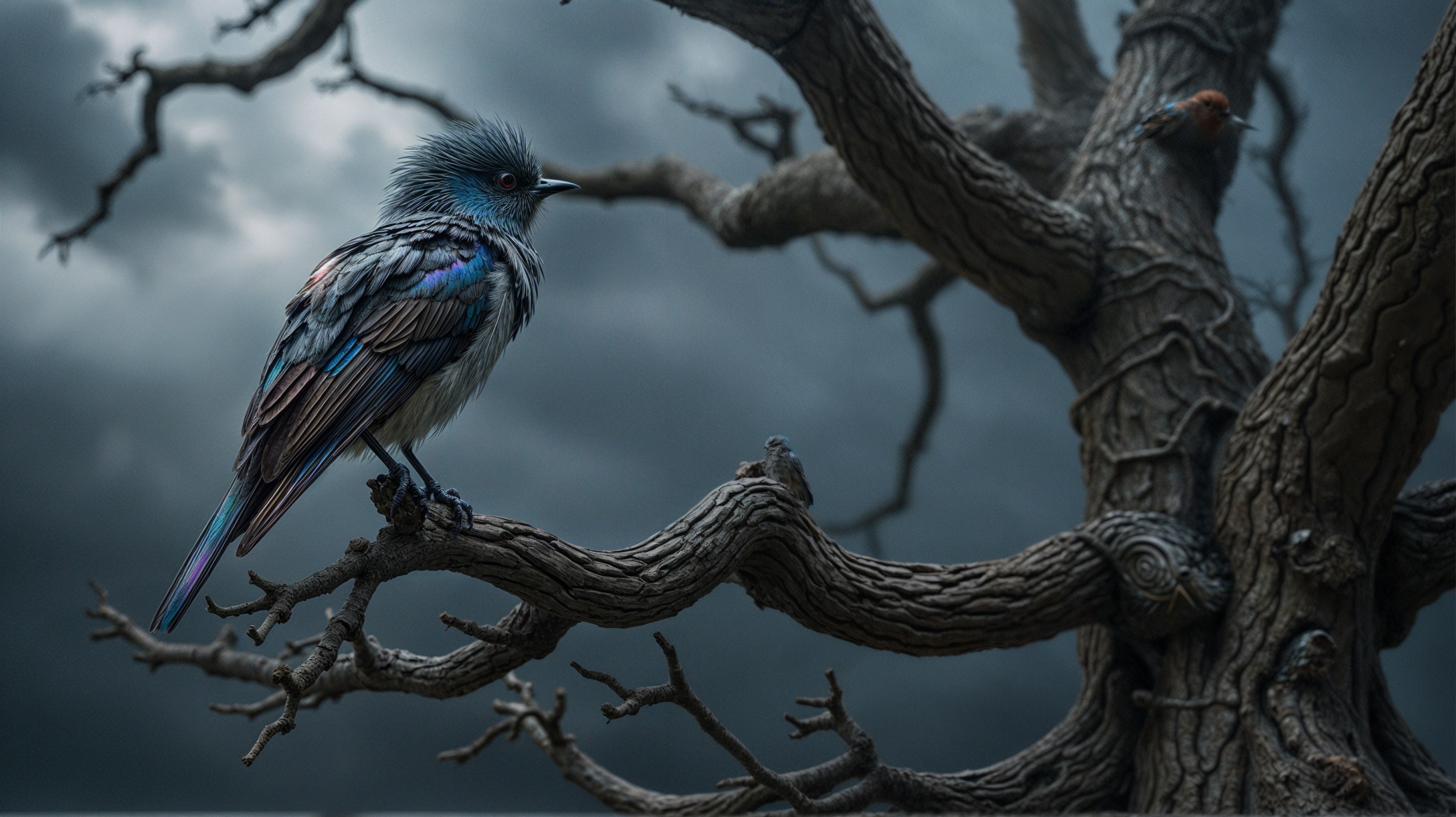 Blue and Gray Bird on Leafless Tree Branch