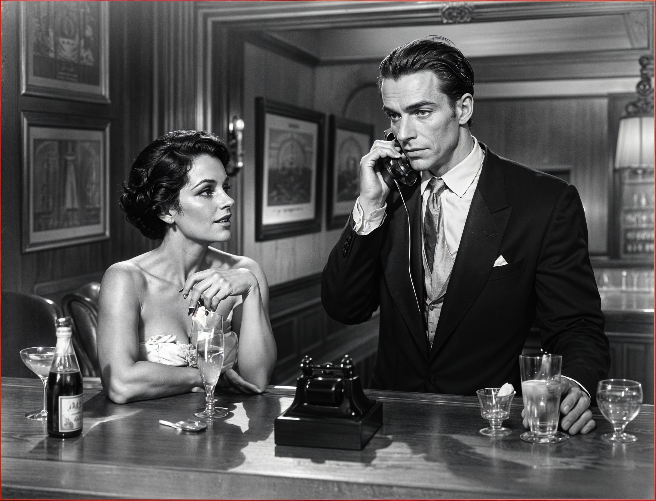Suave Man and Glamorous Woman in Art Deco Bar Scene