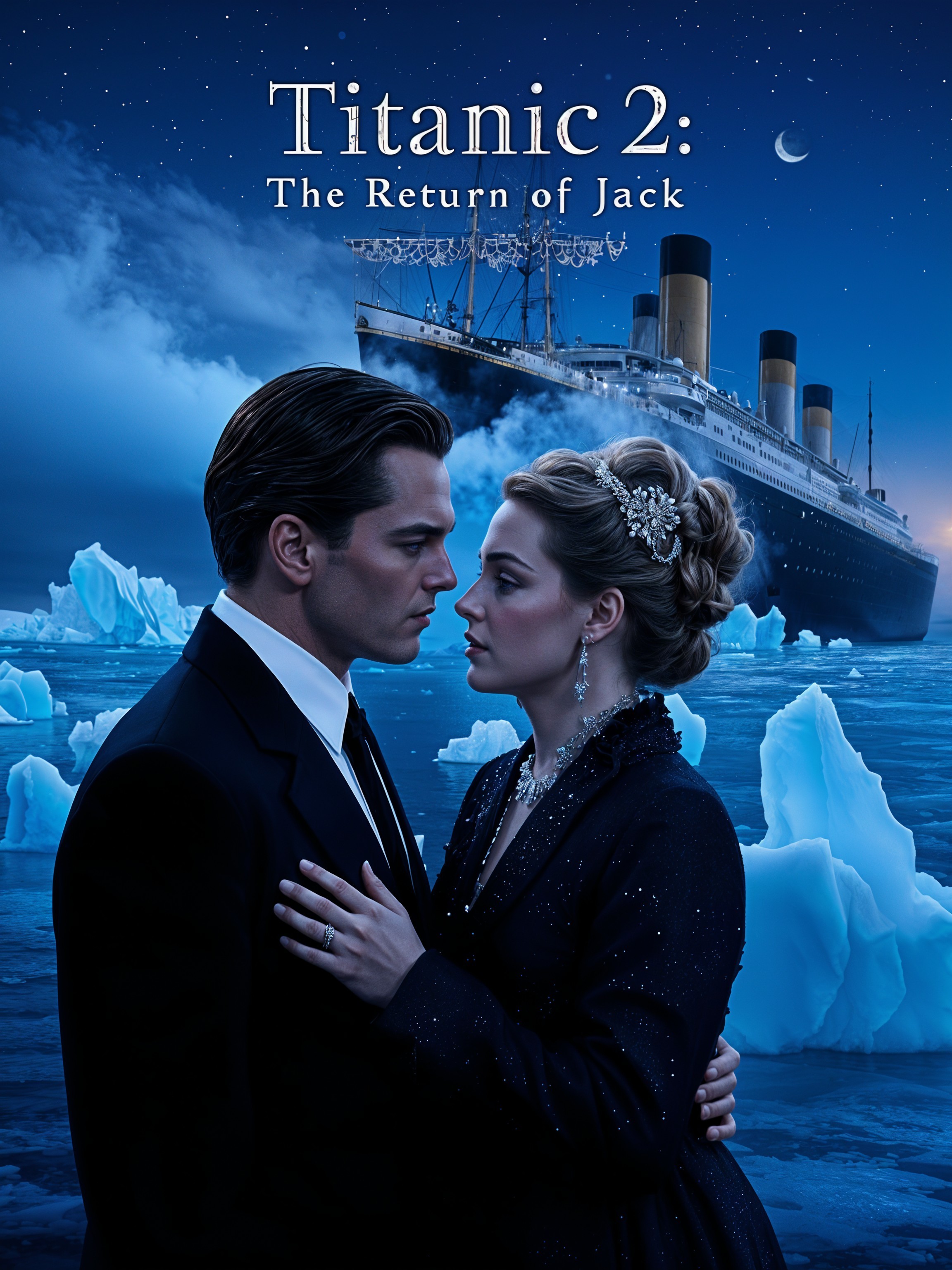 Romantic Scene with Titanic in Icy Backdrop