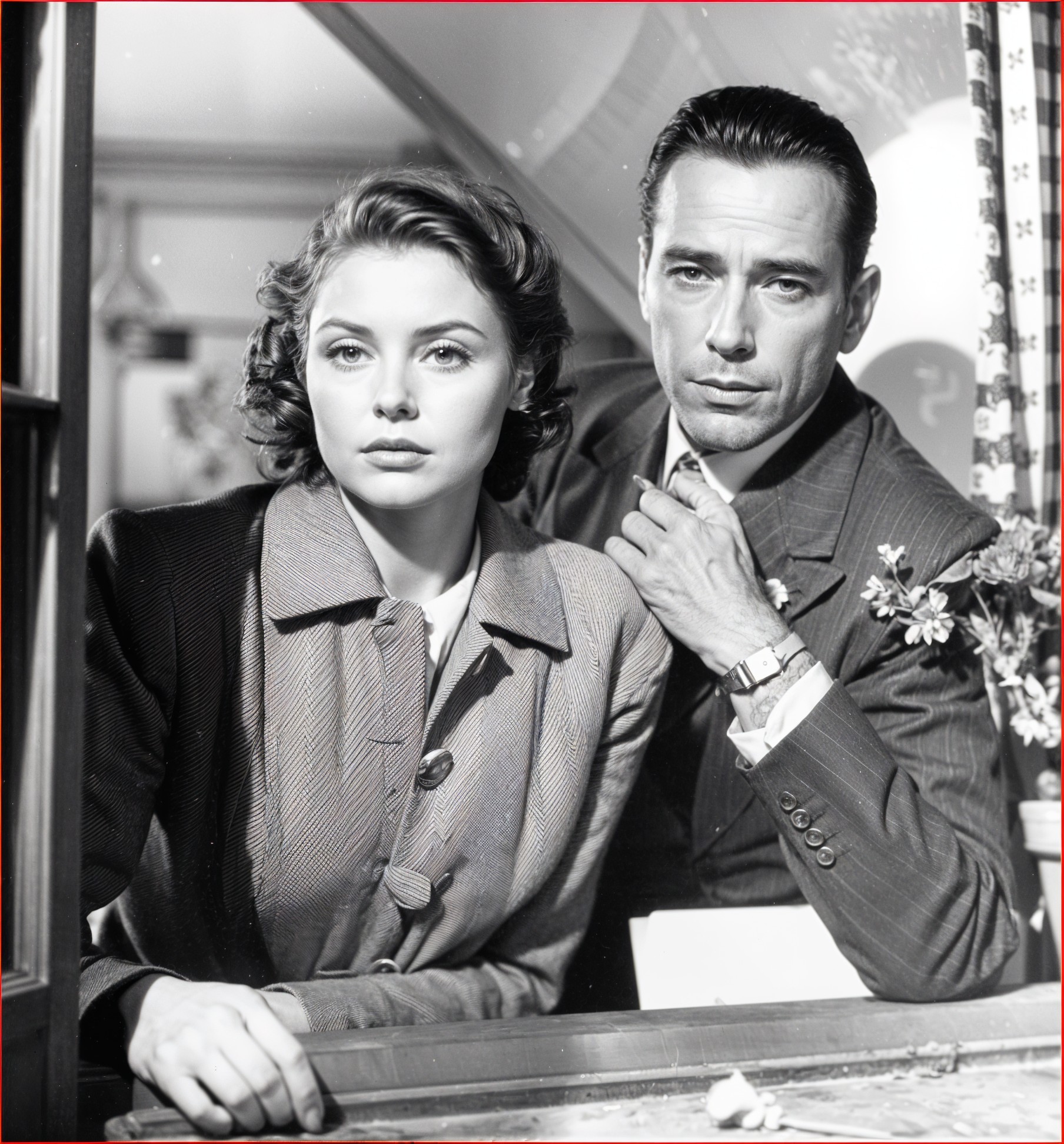 Stylish Couple in Vintage Black-and-White Photograph