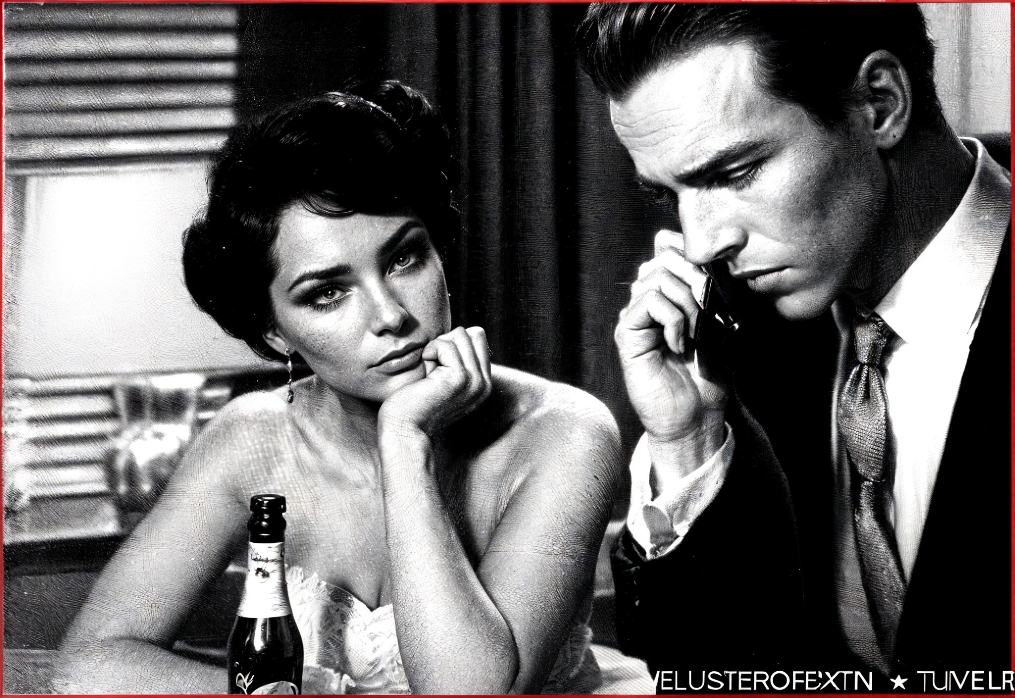 Vintage Scene of a Woman and Man in Thoughtful Moment