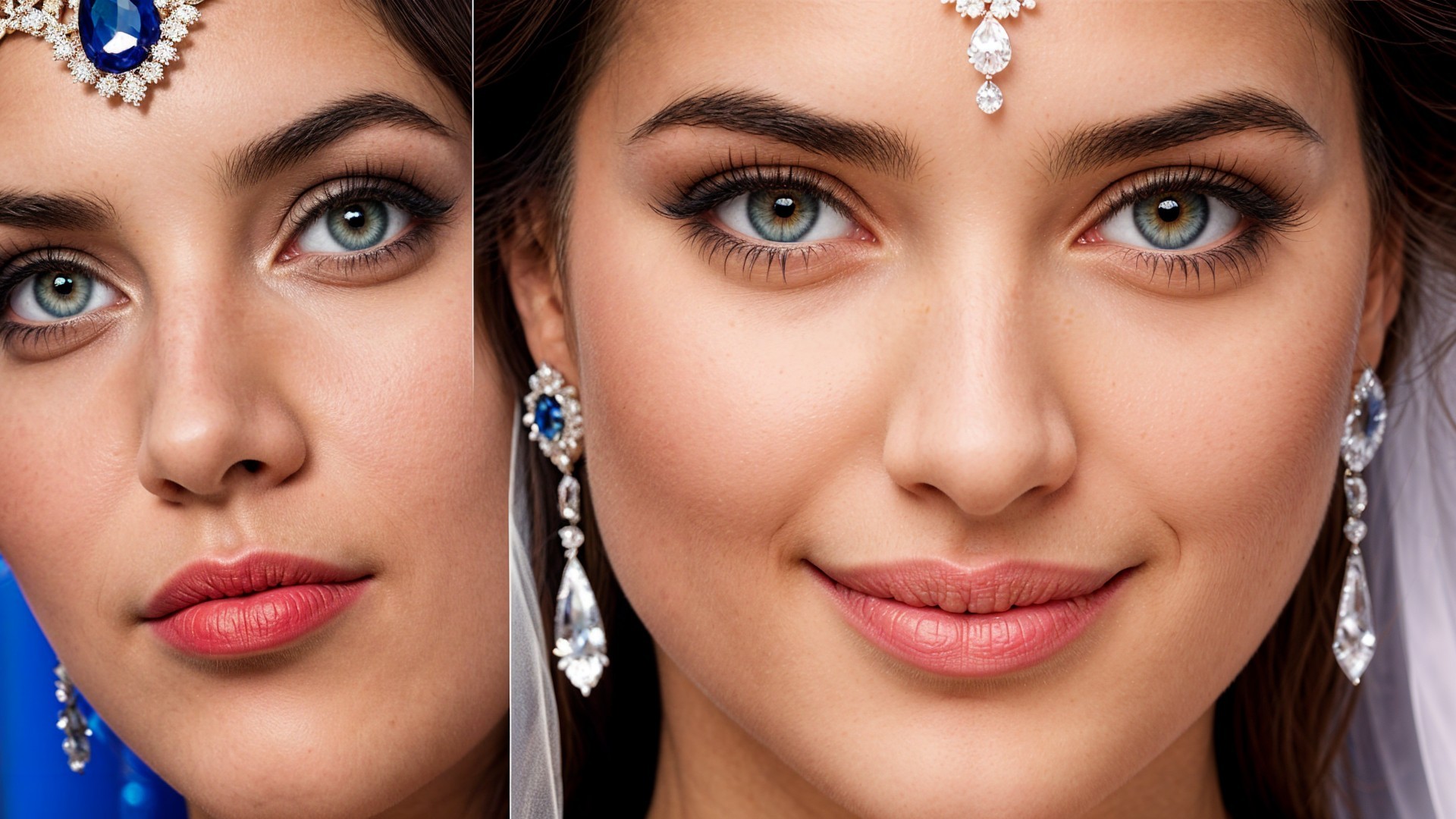 Close-Up of a Young Woman with Blue Eyes and Jewelry