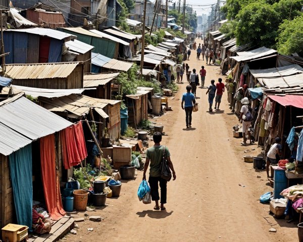 Bustling Street with Tents and Urban Contrast