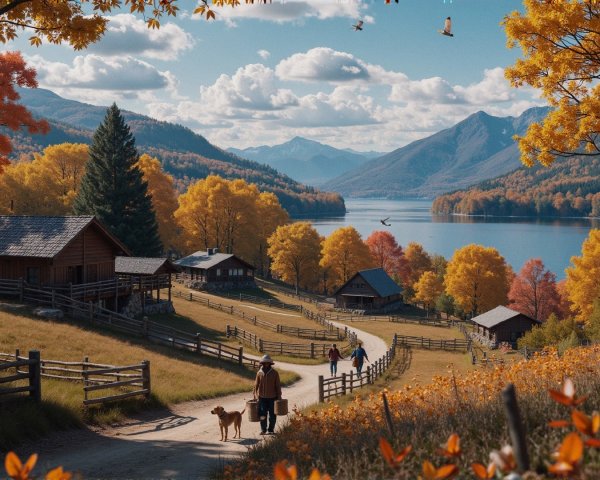 Autumn Landscape with Foliage and Tranquil Lake