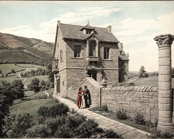 19th-Century Couple by Grand Stone House Pathway