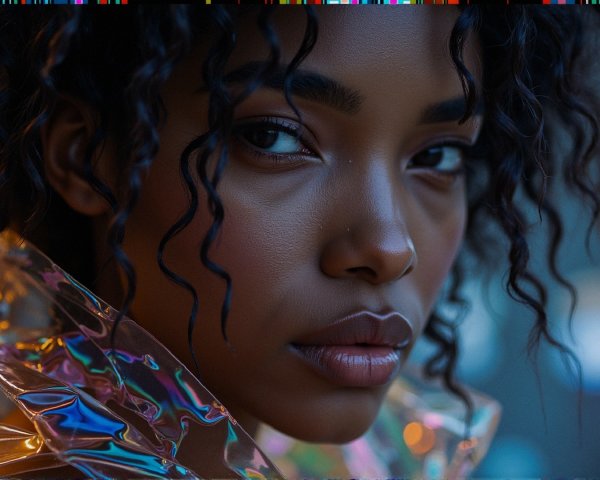 Close-Up Portrait of a Young Woman with Curly Hair