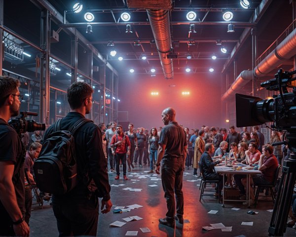 Indoor Event with Engaged Audience and Dramatic Lighting