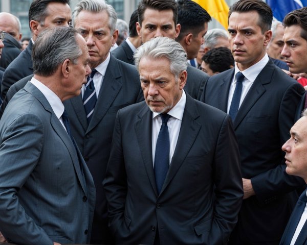 Formal Gathering of Concerned Men in Suits