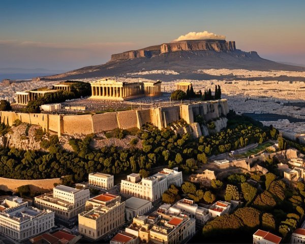 Acropolis of Athens Surrounded by Golden Sunlight