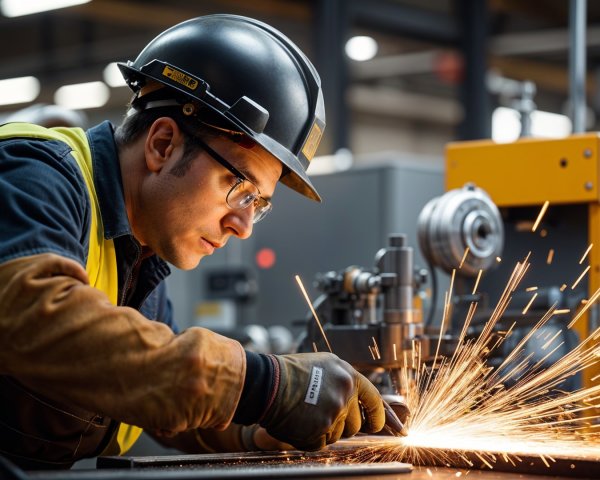 Welding in a Well-Lit Industrial Workshop Environment