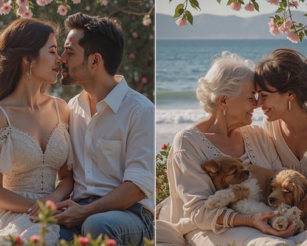 Romantic Couple and Family Moments at the Beach