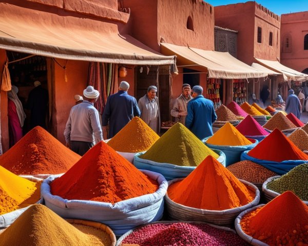 Colorful Moroccan Market with Spices and Herbs