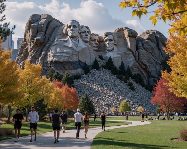 Autumn Scene at Mount Rushmore with Colorful Trees