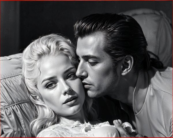 Close-Up of a Romantic Black-and-White Scene