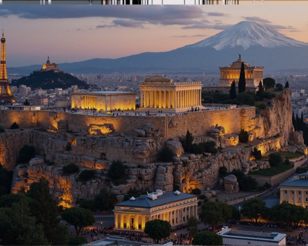 Panoramic View of Iconic Landmarks at Sunset