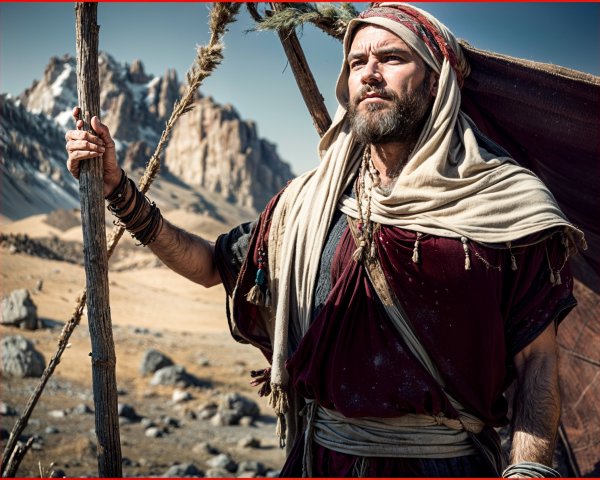 Rugged Man in Traditional Attire in Mountain Landscape