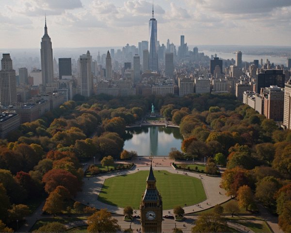 Aerial View of Central Park with Autumn Foliage