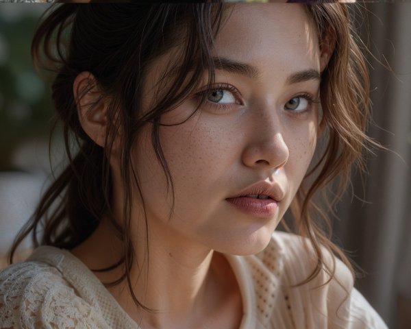 Close-up Portrait of a Young Woman with Blue Eyes