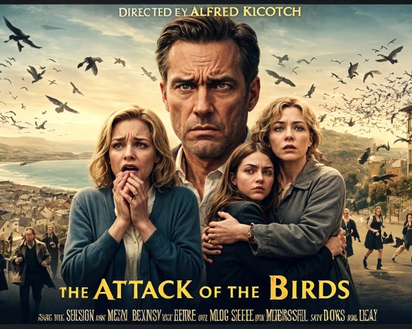 Retro Horror Movie Poster Featuring Coastal Panic Scene