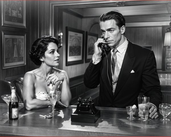 Suave Man and Glamorous Woman in Art Deco Bar Scene