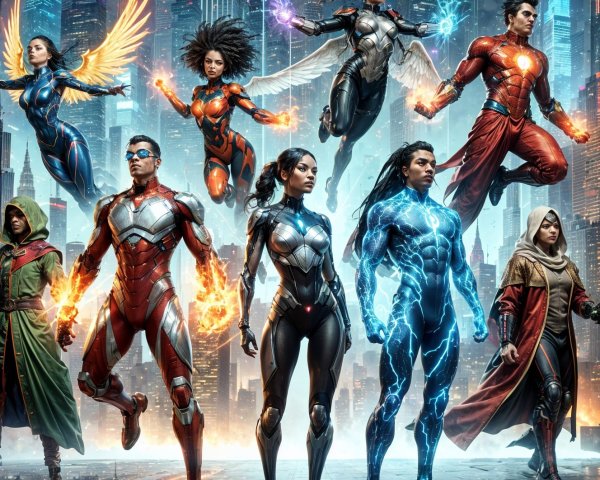 Superheroes with Diverse Powers in Futuristic City