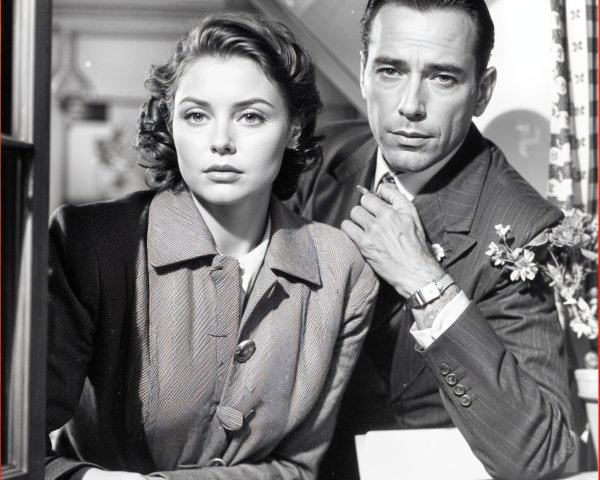 Stylish Couple in Vintage Black-and-White Photograph