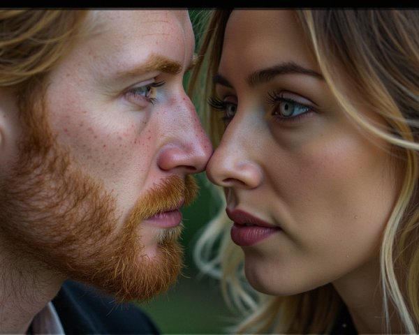 Close-Up Portrait of a Couple with Intense Gaze