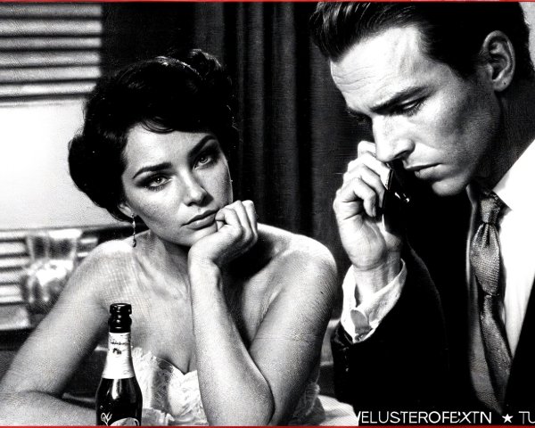 Vintage Scene of a Woman and Man in Thoughtful Moment