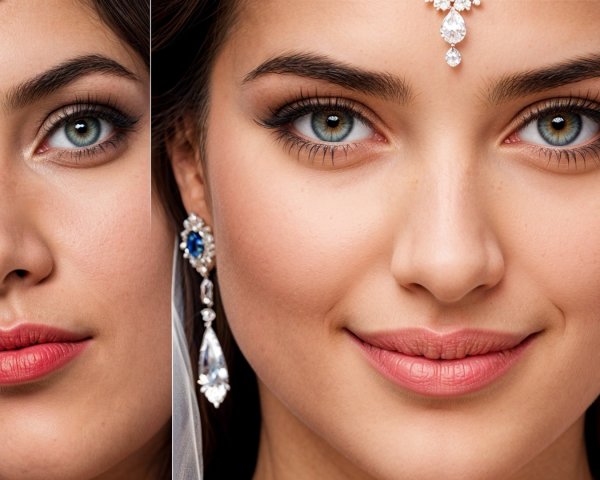 Close-Up of a Young Woman with Blue Eyes and Jewelry