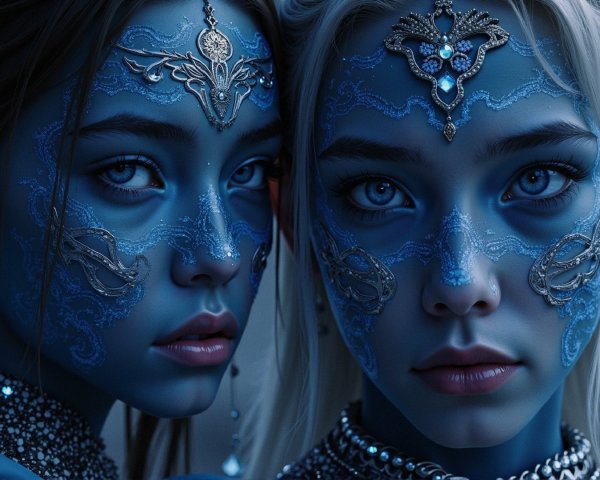 Young Women with Blue Face Paint and Jewelry