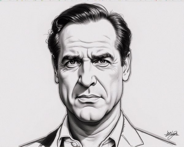 Monochrome Illustration of a Serious Man's Portrait