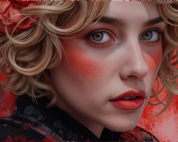 Close-up Portrait of a Young Woman with Floral Accents