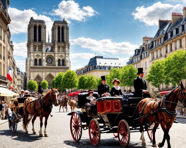 Parisian Street Scene with Notre-Dame Cathedral