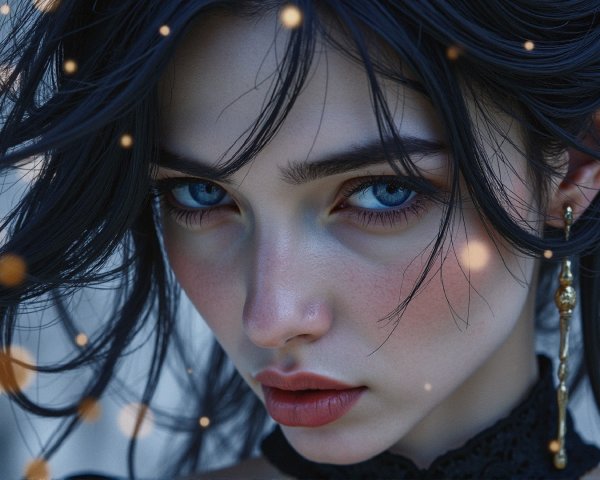 Close-up Portrait of a Young Woman with Blue Eyes