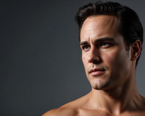 Close-Up Portrait of a Serious Man with Defined Features