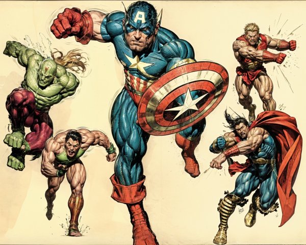 Illustration of Iconic Superheroes in Action Poses