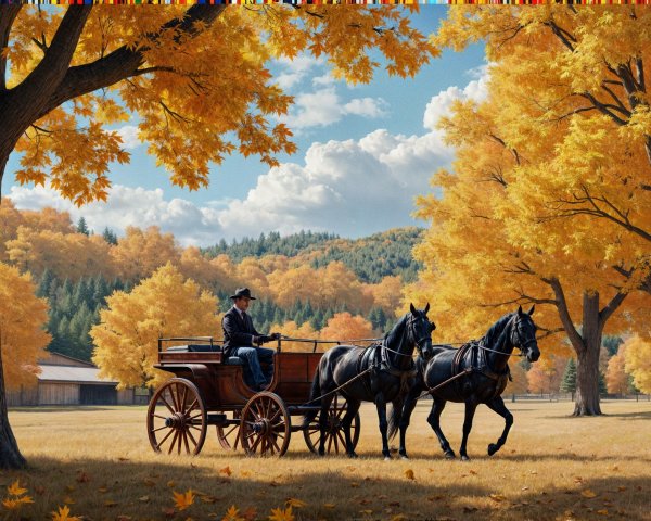 Autumn Landscape with Horse-Drawn Carriage Scene
