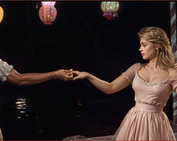 Couple on a Dock Surrounded by Colorful Lanterns