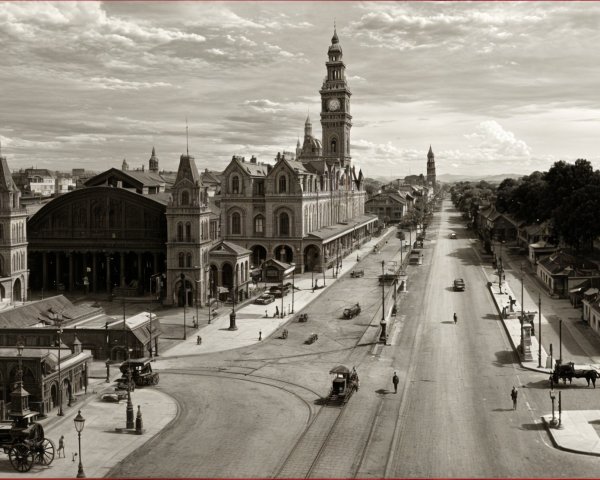Historical Cityscape with Early 20th Century Architecture