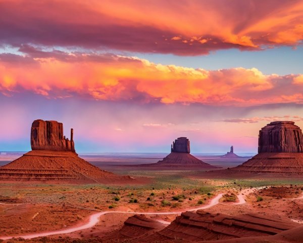Desert Landscape at Sunset with Red Rock Formations