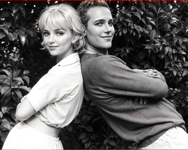 Stylish Individuals in Black-and-White Photo Outdoors