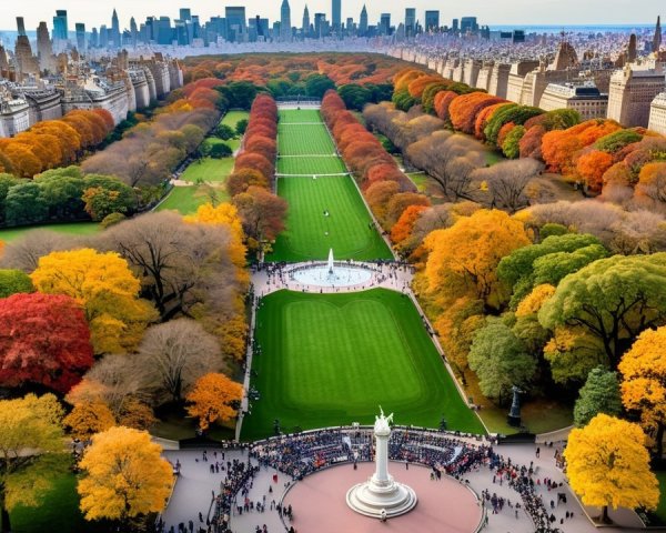 Aerial View of Central Park in Autumn Foliage