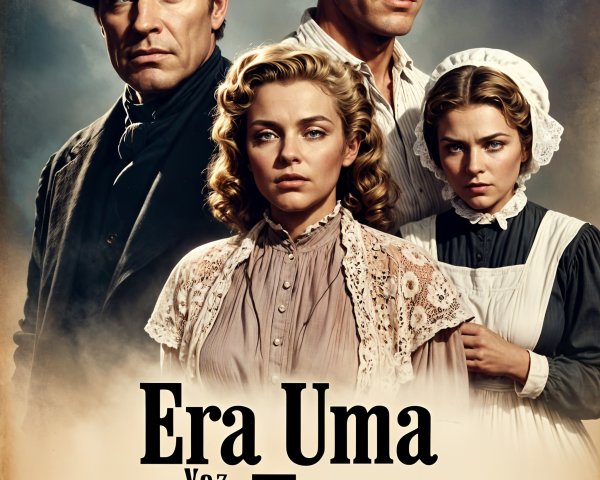 Western Film Poster Featuring Four Characters in Period Attire