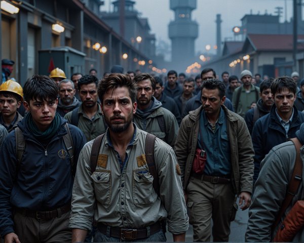 Men in Work Attire in Dim Industrial Area