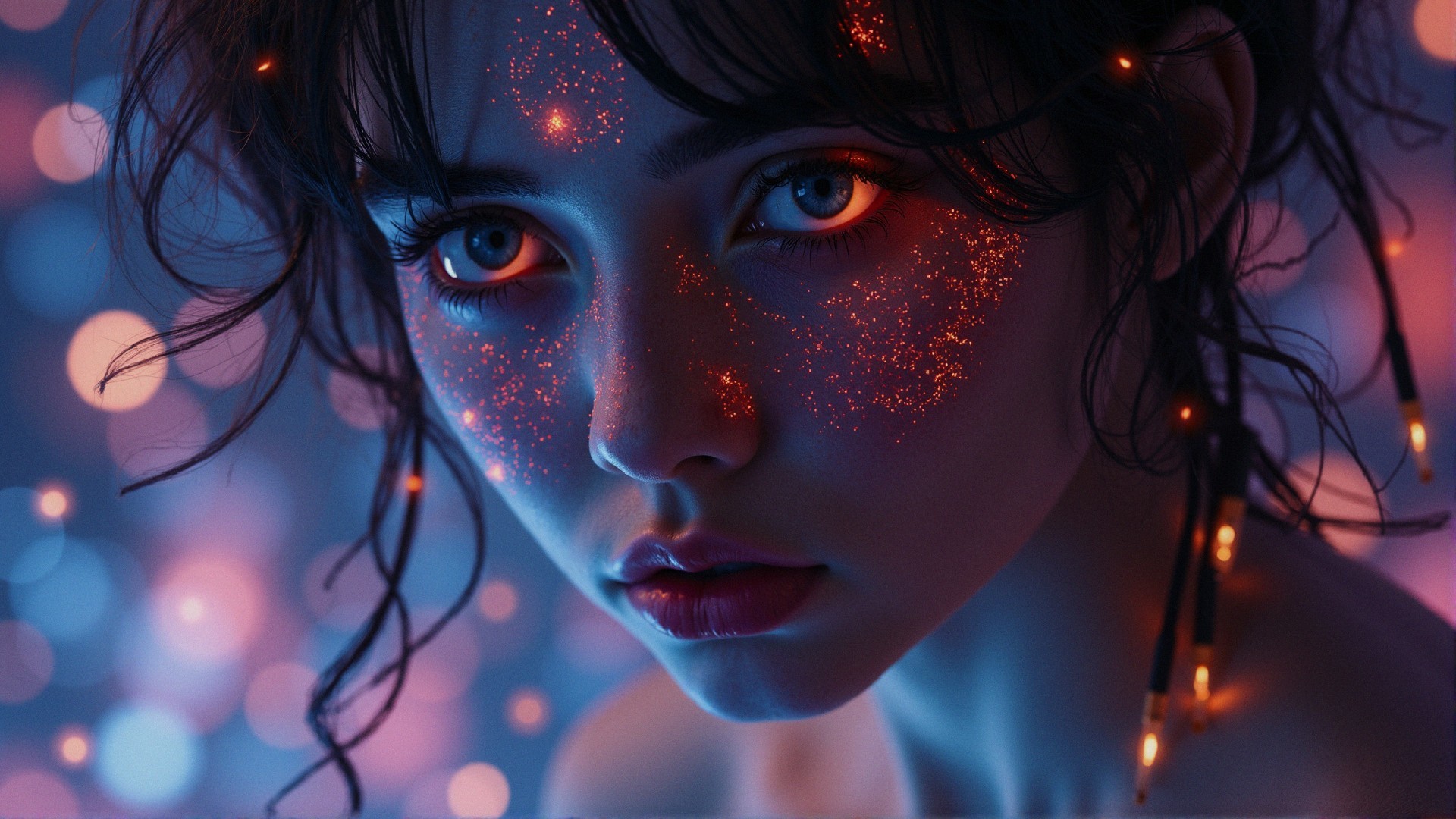 Close-up Portrait of a Young Person with Sparkles