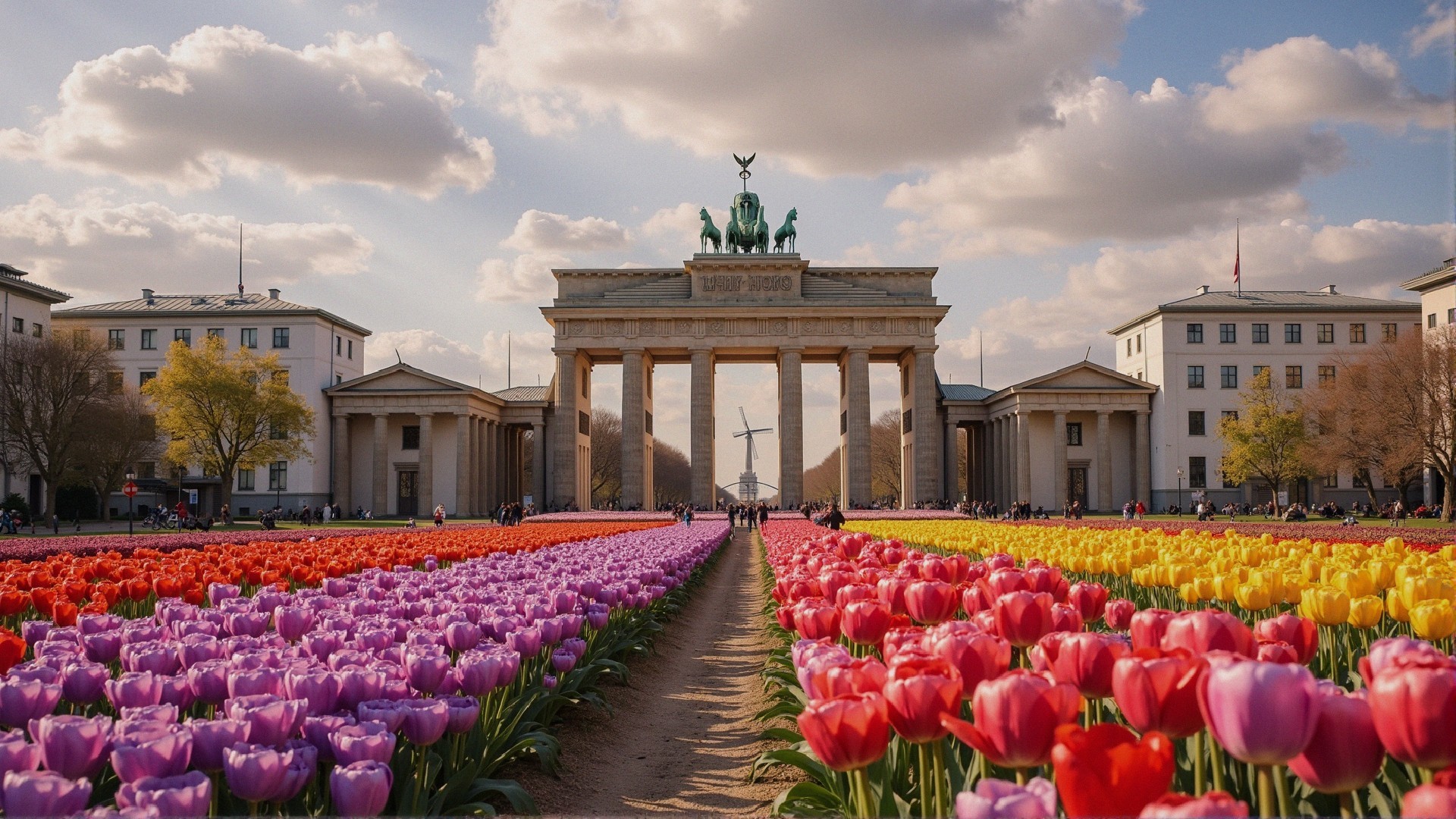 Brandenburg Gate Surrounded by Colorful Tulips