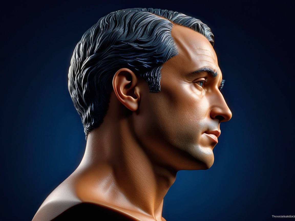 Realistic Male Bust Portrait in Profile with Depth