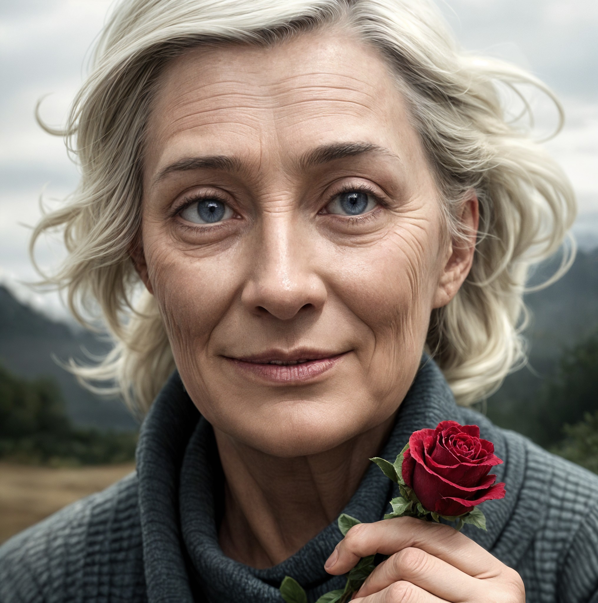 Close-up Portrait of a Woman with Silver-White Hair